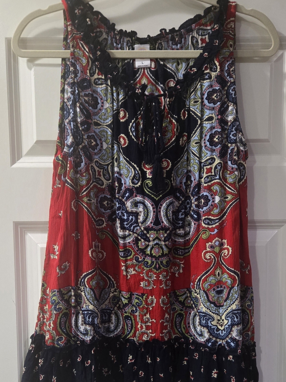 Bila Red & Black Boho Paisley Tie-Neck Tank Top